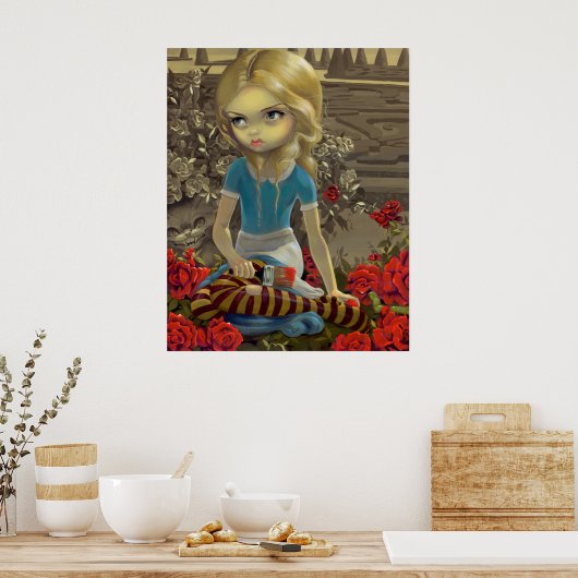 Alice im Wunderland Zeichnen der Rose Roter DRUCK Poster (Küche)