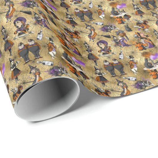 Alice im Wunderland zu Halloween Thema Cobweb Gold Geschenkpapier (Rolleneckpunkt)