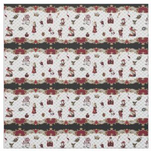 Alice im Wunderland zu Weiß/Krimson Stoff