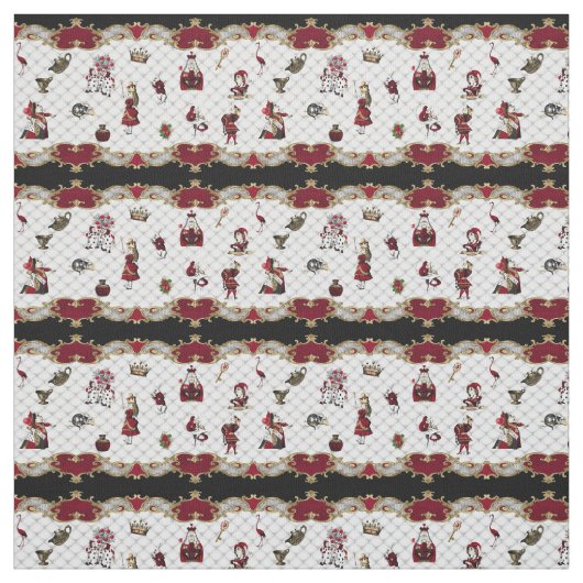 Alice im Wunderland zu Weiß/Krimson Stoff (Muster)