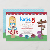 Alice im Wunderland zum Geburtstag Einladung (Vorne/Hinten)