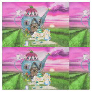 Alice im Wunderland zum Teekessel Hintergrund Stoff