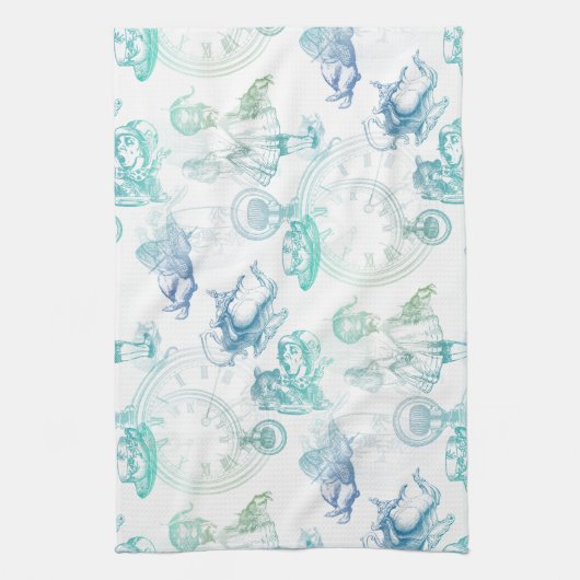 Alice im Wunderlandteatime-blaues Grün-Weiß-Tuch Küchentuch (Vertikal)