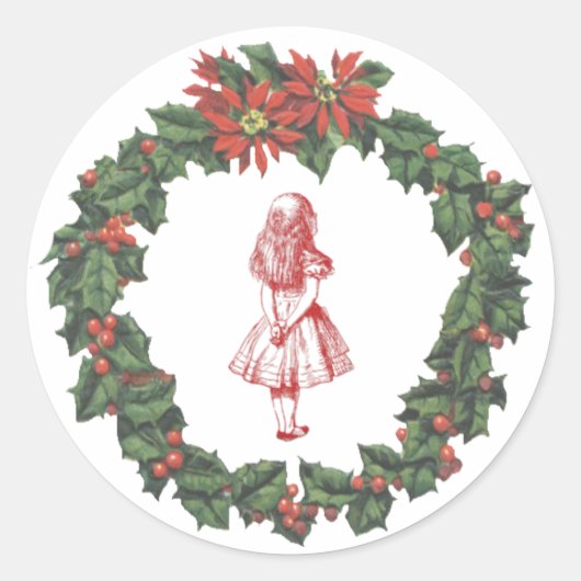 Alice im Wunderlandwreath-Weihnachtsaufkleber Runder Aufkleber (Vorderseite)