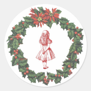 Alice im Wunderlandwreath-Weihnachtsaufkleber Runder Aufkleber