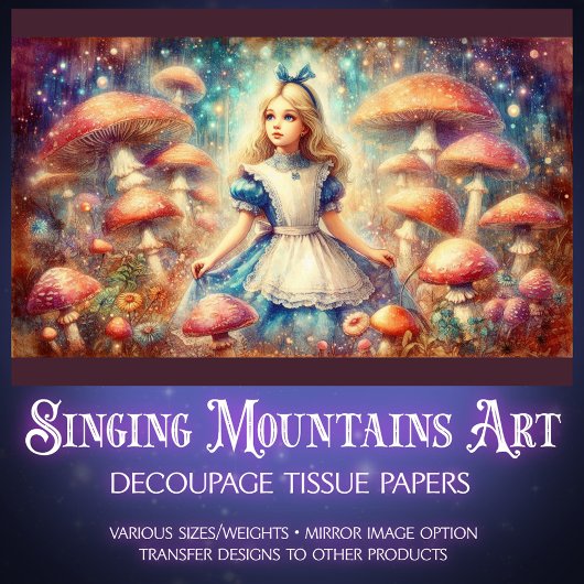 Alice in Dreamy Mushroom Wonderland Decoupage Seidenpapier