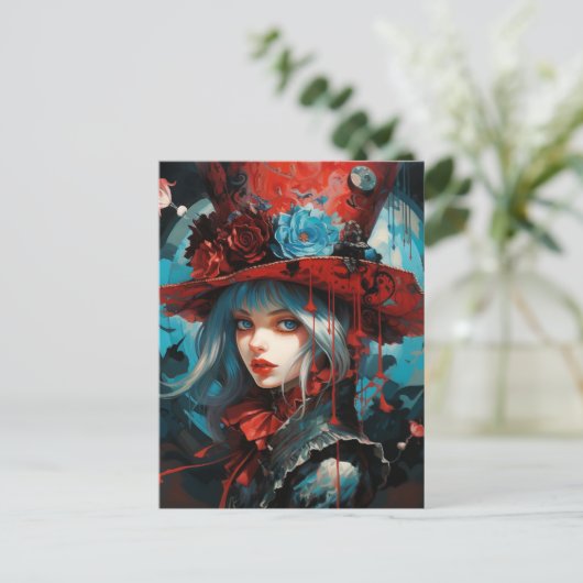 Alice in einem Red Top Hat Postkarte (Stehend Vorderseite)