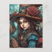 Alice in einem Top Hut mit Blume Postkarte (Vorderseite)