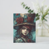 Alice in einem Top Hut mit Blume Postkarte (Stehend Vorderseite)