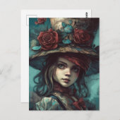 Alice in einem Top Hut mit Blume Postkarte (Vorne/Hinten)