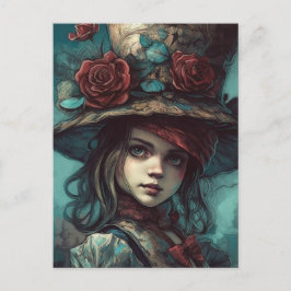 Alice in einem Top Hut mit Blume Postkarte