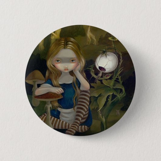 "Alice in einer Bosch Landschaft" Knopf Button (Vorderseite)