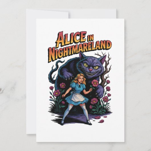 Alice in Nightmareland - Dunkler Cartoon Einladung (Vorderseite)