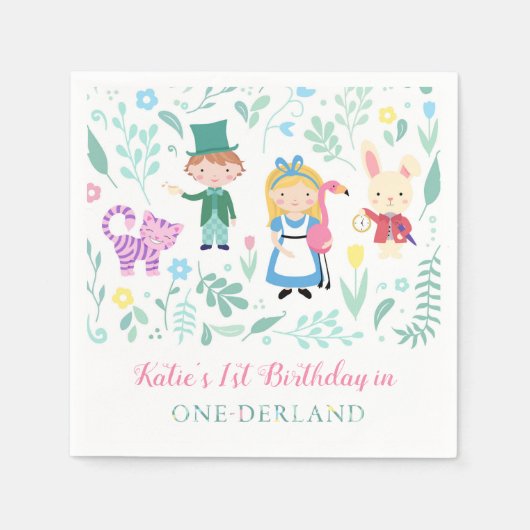 Alice in One-derland Birthday Party Serviette (Vorderseite)