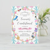 Alice in Onederland 1. Geburtstag Blue Einladung (Stehend Vorderseite)