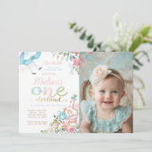 Alice in ONEderland 1. Geburtstag Einladung (Stehend Vorderseite)