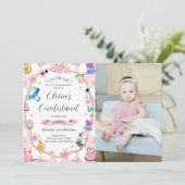 Alice in Onederland 1. Geburtstag Pink Foto Einladung (Stehend Vorderseite)