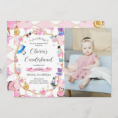 Alice in Onederland 1. Geburtstag Pink Foto Einladung (Vorne/Hinten)