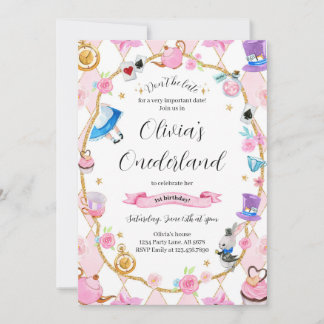 Alice in Onederland 1. Geburtstag Rosa Einladung