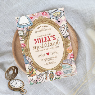 Alice in ONEDERLAND 1. Geburtstag Vintage-Teeparty Einladung