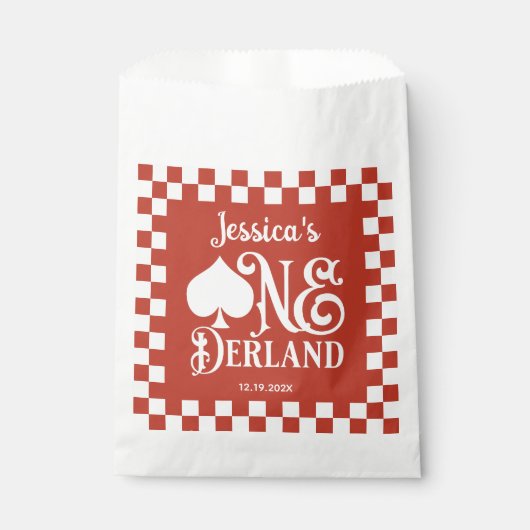 Alice in ONEderland 1st Birthday Red Checkered Geschenktütchen (Vorderseite)