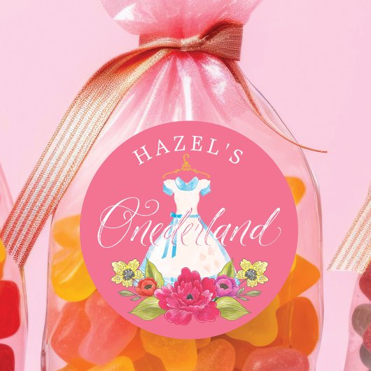 Alice in Onederland Florals & Blue Dress Birthday Runder Aufkleber