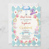 Alice in ONEderland Geburtstag Einladung Tee Party (Vorderseite)