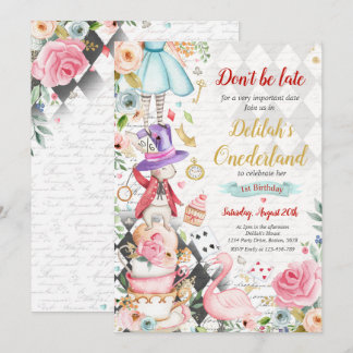 Alice in ONEderland Geburtstag Whimsical Tea Party Einladung
