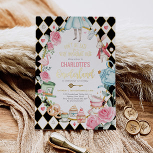 Alice in Onederland Geburtstag zum 1. Mad Tea Part Folieneinladung