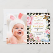 Alice in Onederland High Tea Mad Hatter Birthday Einladung (Vorderseite)