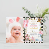 Alice in Onederland High Tea Mad Hatter Birthday Einladung (Stehend Vorderseite)