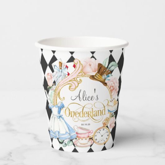 Alice in Onederland, Mädchen, 1. Geburtstag Paper Pappbecher (Vorderseite)