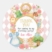 Alice in Onederland Pink Girl Birthday Tea Party Runder Aufkleber (Vorderseite)