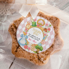 Alice in Onederland Pink Girl Birthday Tea Party Runder Aufkleber