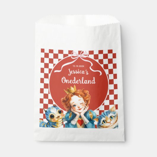 Alice in ONEDERLAND Queen of Hearts 1st Birthday Geschenktütchen (Vorderseite)
