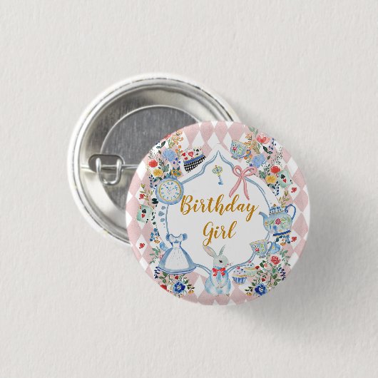 Alice in Onederland Whimsical Birthday Button (Vorne & Hinten)
