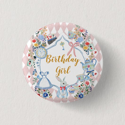 Alice in Onederland Whimsical Birthday Button (Vorderseite)