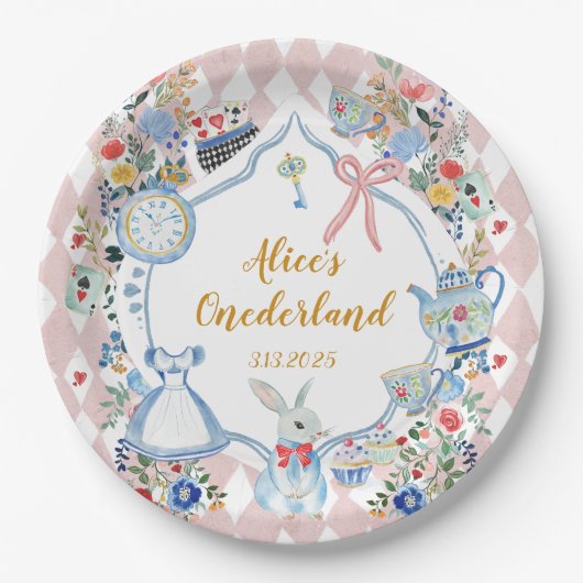 Alice in Onederland Whimsical Birthday Pappteller (Vorderseite)