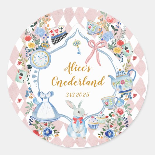 Alice in Onederland Whimsical Birthday Runder Aufkleber (Vorderseite)