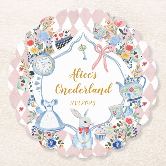 Alice in Onederland Whimsical Birthday Untersetzer (Vorderseite)