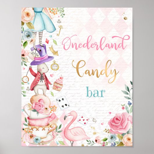 Alice in Onederland Wonderland Candy Bar Sign Poster (Vorne)
