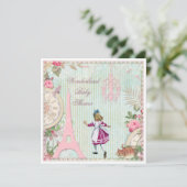 Alice in Paris Shabby Chic Wonderland Baby Shower Einladung (Stehend Vorderseite)