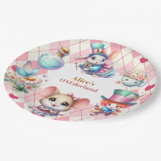Alice in Wonderland 1st Birthday Onederland Pappteller (Schrägansicht)