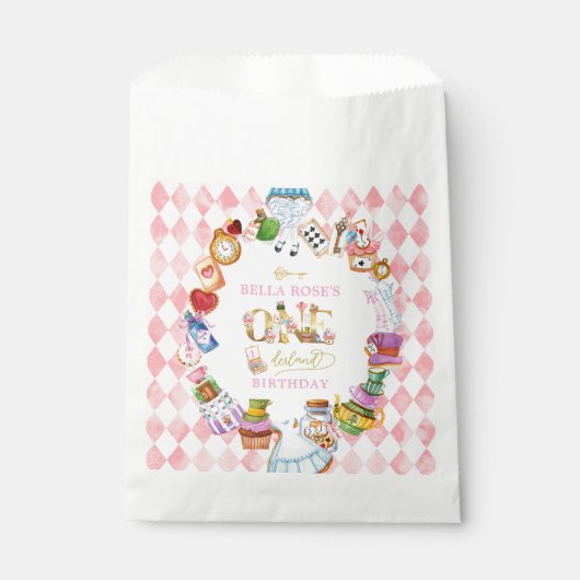 Alice in Wonderland 1st birthday Pink Geschenktütchen (Vorderseite)