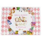 Alice in Wonderland 1st birthday Pink  Große Geschenktüte (Vorderseite)