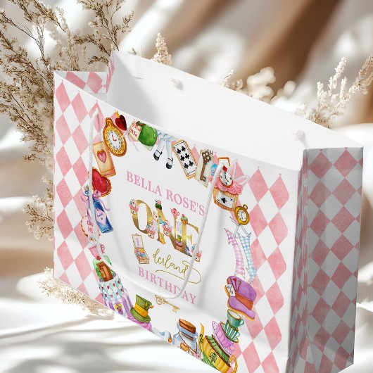 Alice in Wonderland 1st birthday Pink  Große Geschenktüte