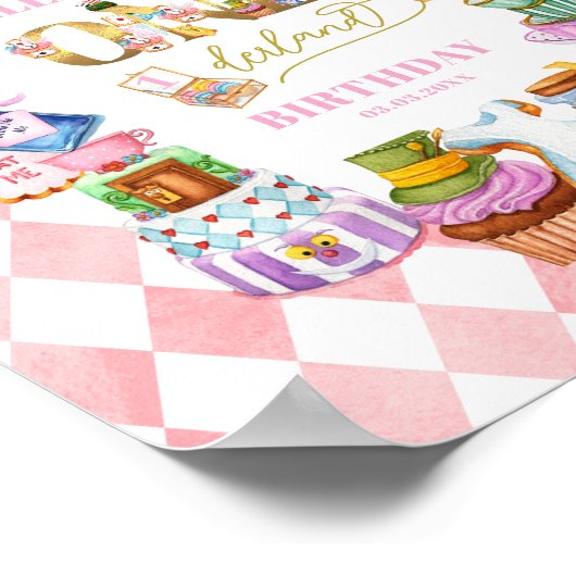 Alice in Wonderland 1st birthday Pink Welcome Poster (Ecke)