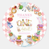 Alice in Wonderland 1st birthday Thank You Sticker (Vorderseite)