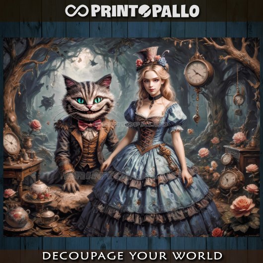 Alice in Wonderland and Cheshire Cat - Decoupage Geschenkpapier Set