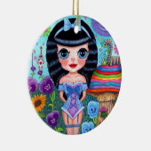 Alice in Wonderland Black Hair Cheshire Cat Cute Keramik Ornament (Rechts)